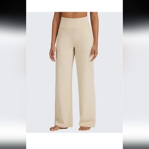 Beige Wide Leg Pantscrram Crossover Waist V Back Flattering Trouser Athletic